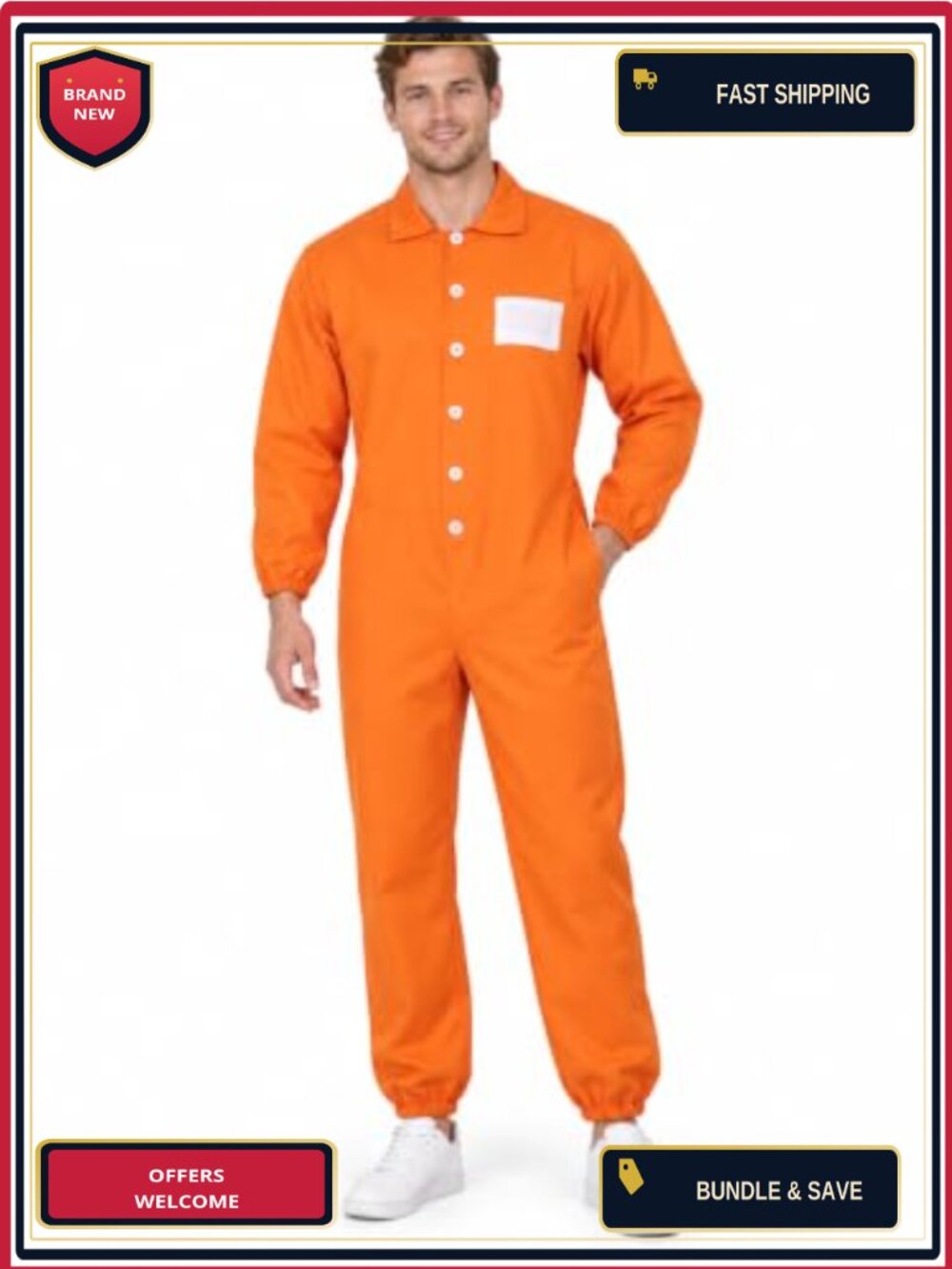 Men's Prison Jumpsuit Costume Long Sleeve Halloween Cosplay Outfit